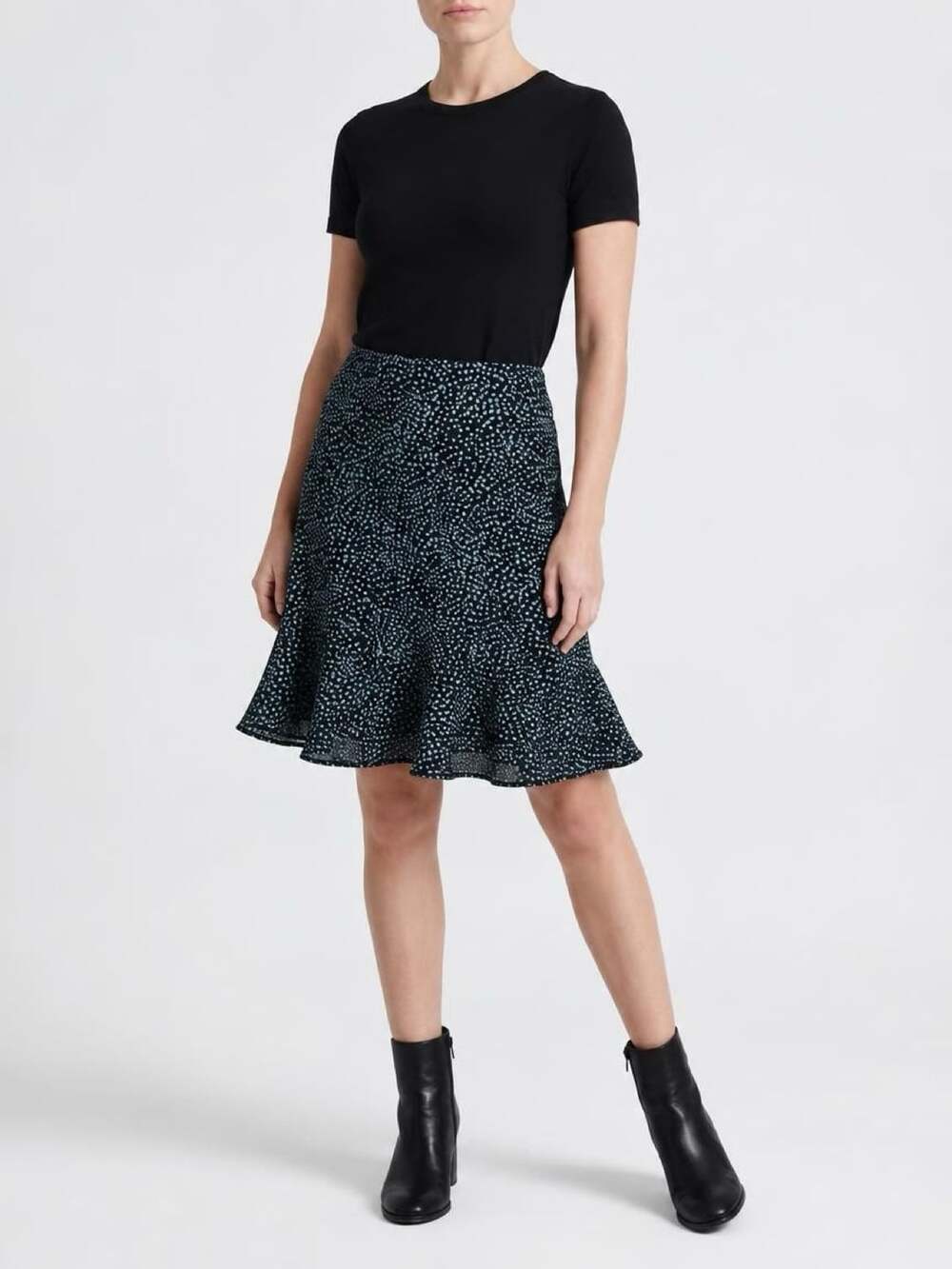 East 5th Skirt Size 12 Black Blue Speckled Print Ruffle Hem Chiffon